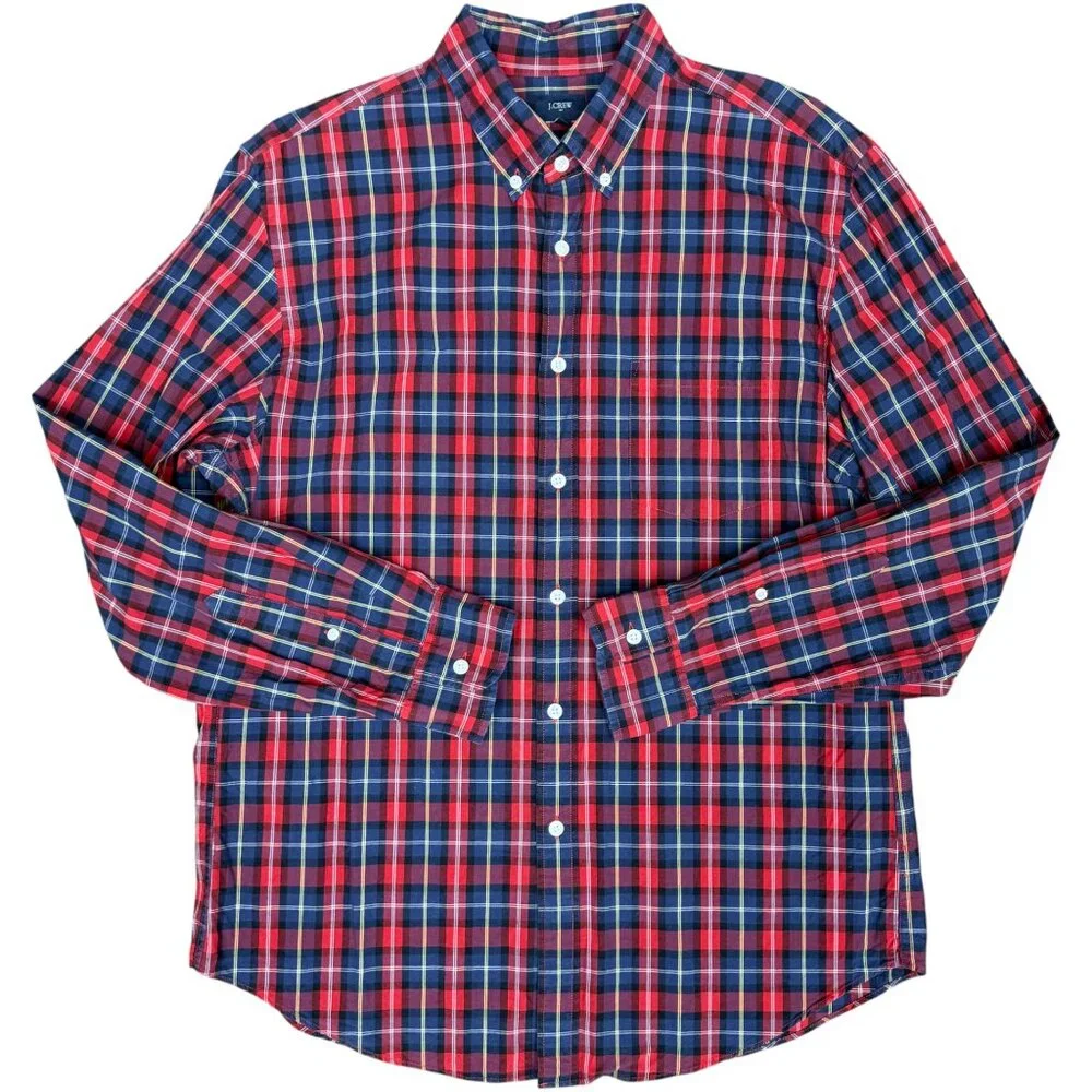 Men's J. CREW Long Sleeve Button-Down Tartan‎ Dress Shirt | Size L
